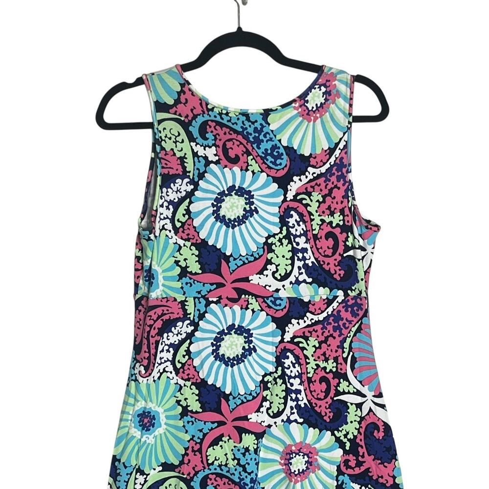 Talbots Maxi Dress M Petite Filigree Floral Sleeveless Jersey Knit Stretch Mod - Picture 6 of 11